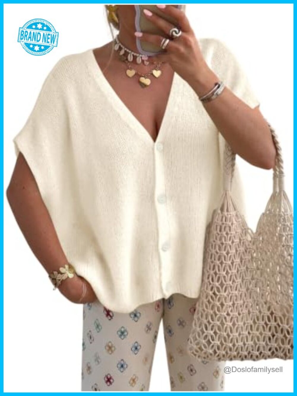 Womens Oversized Short Sleeve Button Down Lightweight Cardigan Sweater